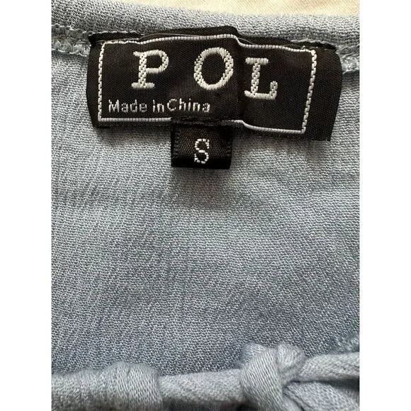 POL Women's Boho Lace Peasant Blouse Light Blue V-Neck Long Sleeve S - Picture 4 of 6